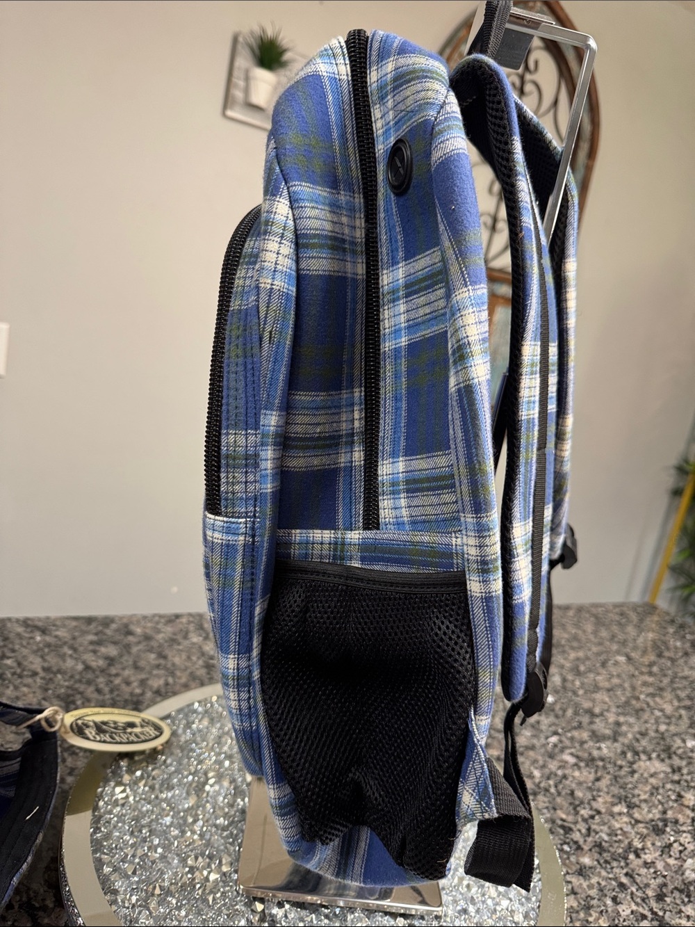Backpacker Blue Plaid full size Backpack with Matching Cap NWT - Picture 5 of 15